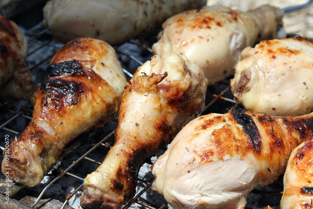 Cooking chicken grilled closeup