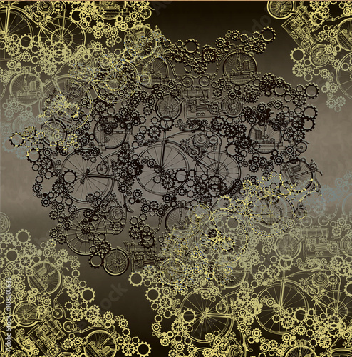 Steampunk style. Template steampunk design for card. Frame steampunk background.