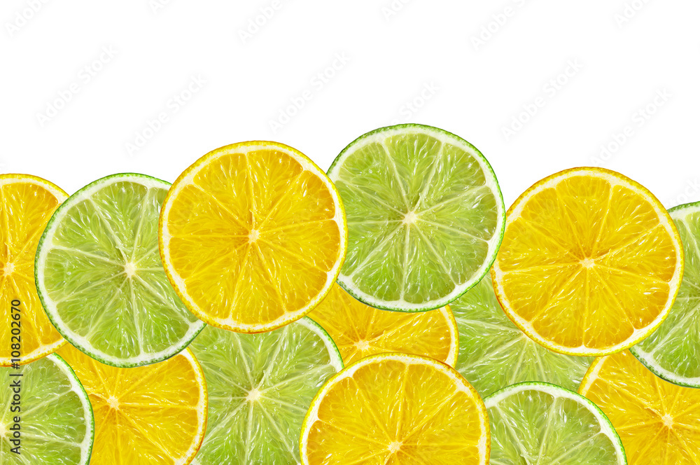 juicy lemon and lime slice isolated on white background