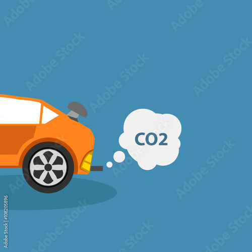 Car emits carbon dioxide co2 flat vector illustration