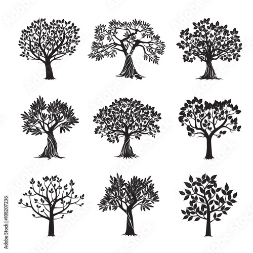 Collection of Black Trees. Vector Illustration.
