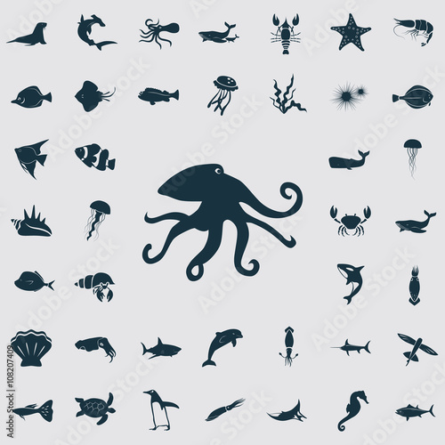 Set of forty sea animals icon