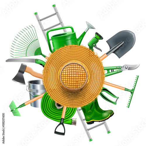 Vector Garden Accessories with Straw Hat