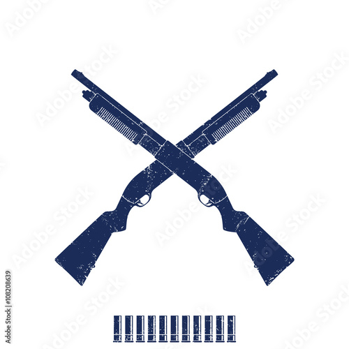 Crossed shotguns, hunting rifles, shotgun shells on white, vector illustration