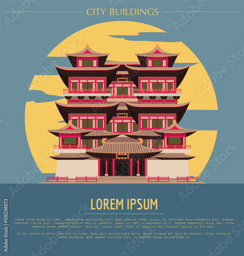 City buildings graphic template. Singapore. Buddha`s tooth Templ