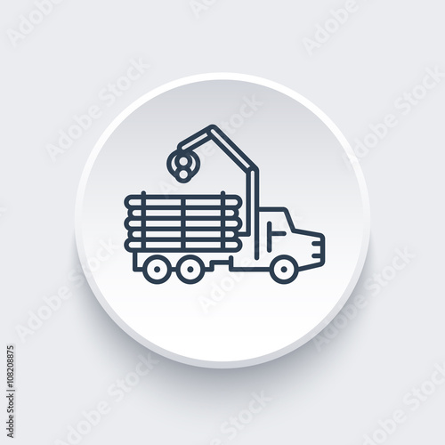 Forwarder line icon, lorry, forestry vehicle, logger sign, logging truck round icon, vector illustration
