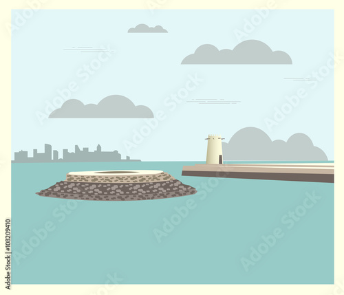 City buildings graphic template. Qatar. Fort Umm Salal Mohammed.