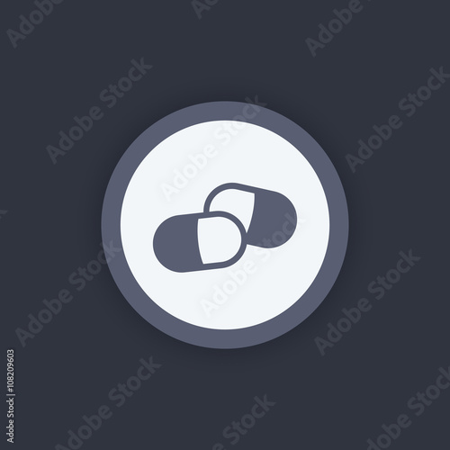 pills icon, medicine, drugs, pharmaceutics vector, pill pictogram, round flat icon, vector illustration