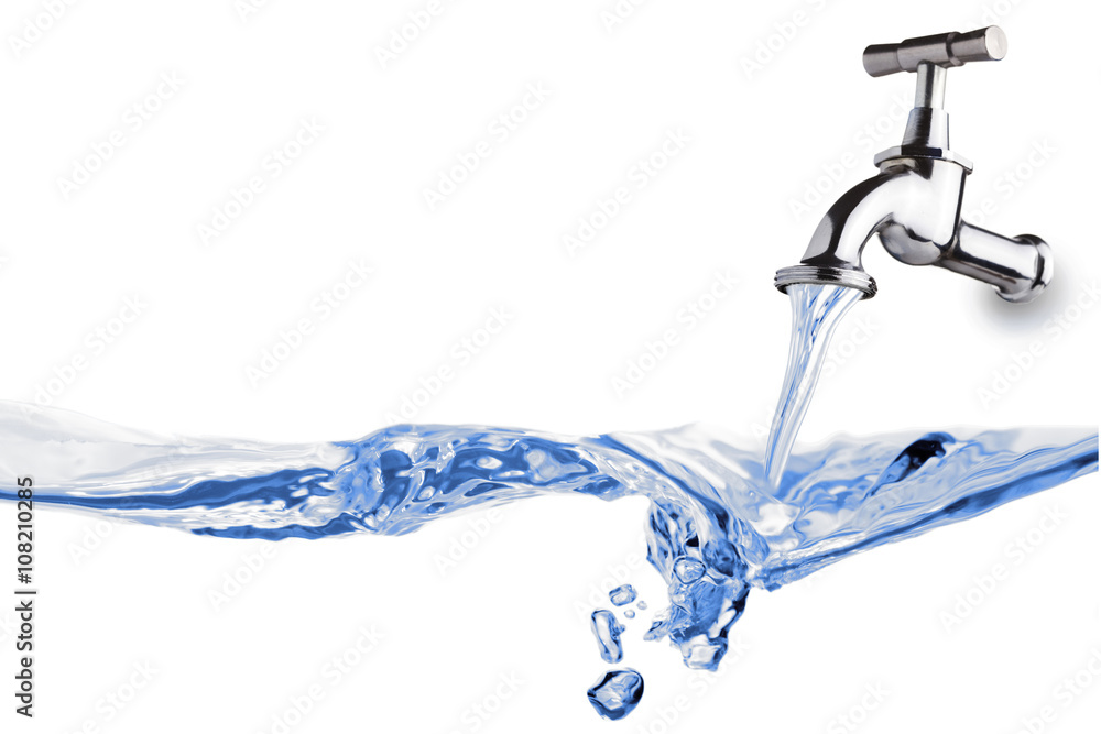Water from tap On White Background - obrazy, fototapety, plakaty 