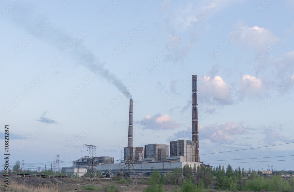 Thermal power stations and power lines on a clear day. Thermal power stations and power lines on a clear day.