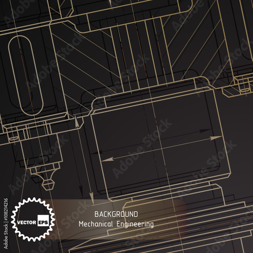 Background of mechanical engineering drawings on dark
