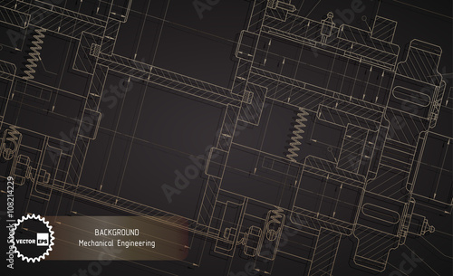 Background of mechanical engineering drawings on dark