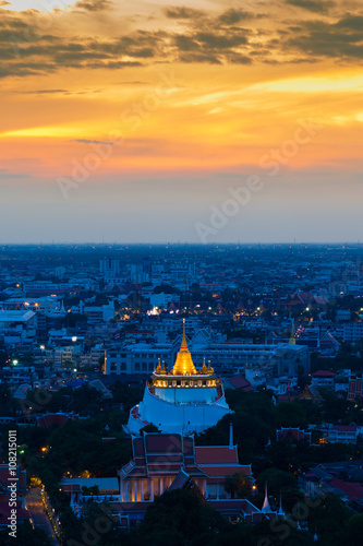 Wat Sarket called Golden Mount Temple, the most famous landmark in Bangkok Thailand with beautiful sky after sunset © pranodhm