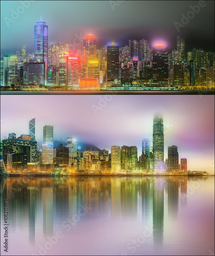 Beautiful cityscape set and collage of Financial district  Hong Kong