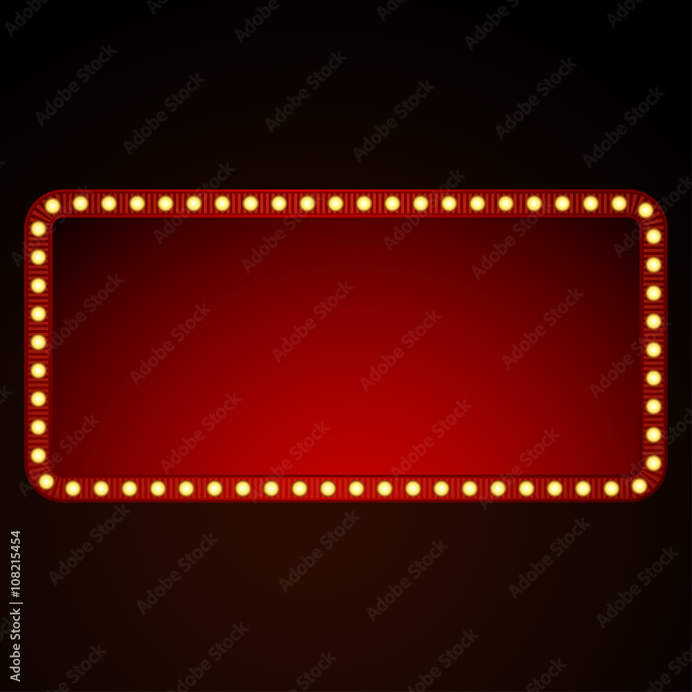 Signboard for text with light bulbs. Vector illustration