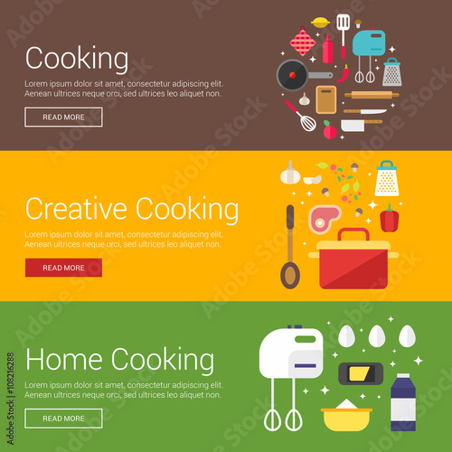 Cooking. Creative Cooking. Home Cooking. Flat Design Vector Illustration Concepts for Web Banners and Promotional Materials