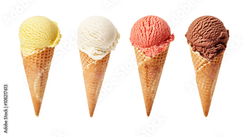 Various ice-cream scoops on white background
