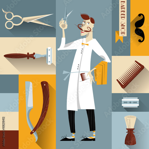 Set of vintage barber shop and hairdresser icons.