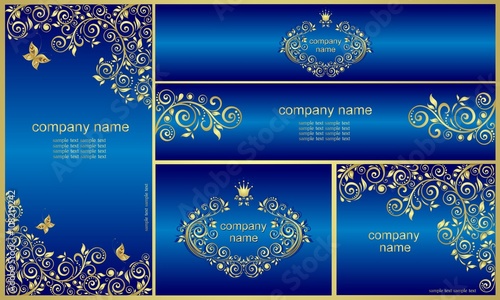 Royal blue templates with golden vintage pattern