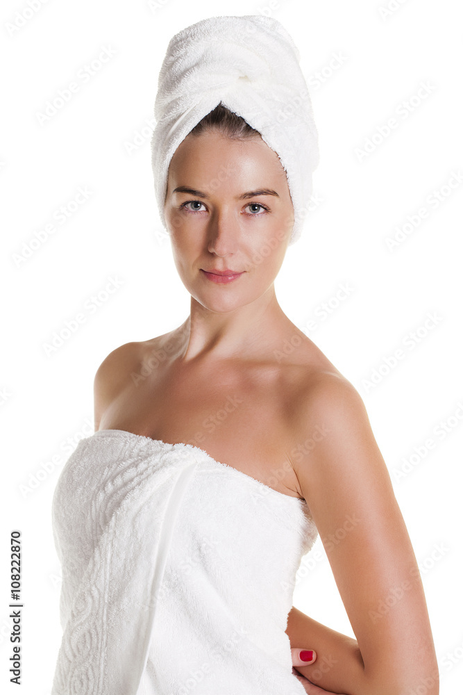 Beautiful Happy Spa Girl Isolated on a White Background Beautiful Happy Spa Girl Isolated on a White Background