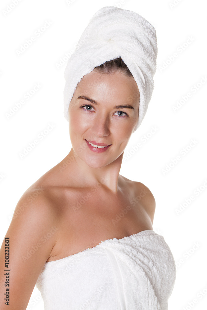 Beautiful Happy Spa Girl Isolated on a White Background Beautiful Happy Spa Girl Isolated on a White Background
