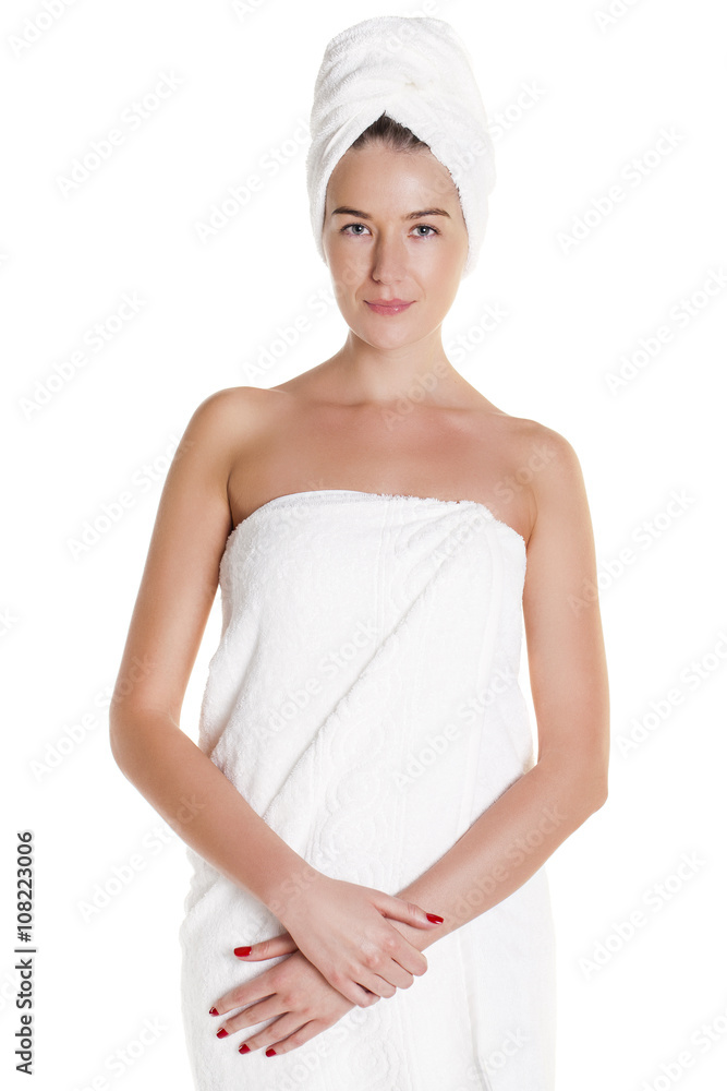 Beautiful Happy Spa Girl Isolated on a White Background