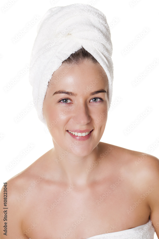 Beautiful Happy Spa Girl Isolated on a White Background Beautiful Happy Spa Girl Isolated on a White Background