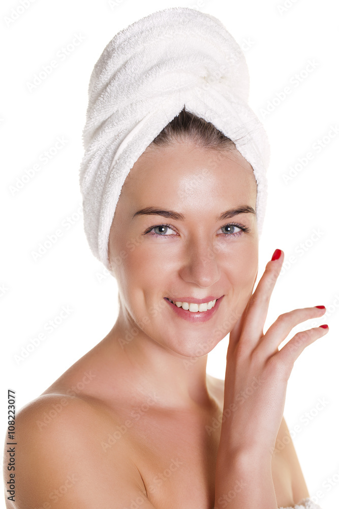 Beautiful Happy Spa Girl Isolated on a White Background Beautiful Happy Spa Girl Isolated on a White Background