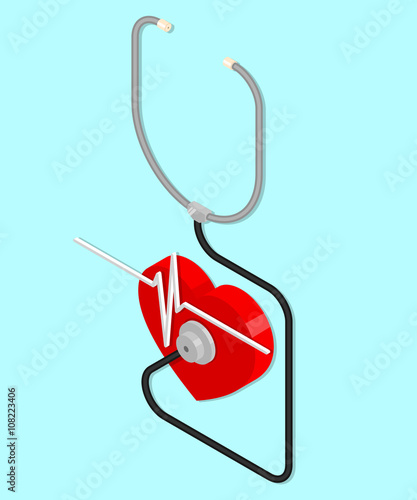 Stethoscope and heart. 
