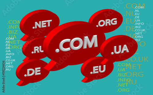 Cloud top-level domain names. Unique DNS names. Red objects on an azure background. Illustration. Vector EPS 10