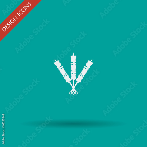 Shish kebab on skewers Icon. Modern design flat style icon.