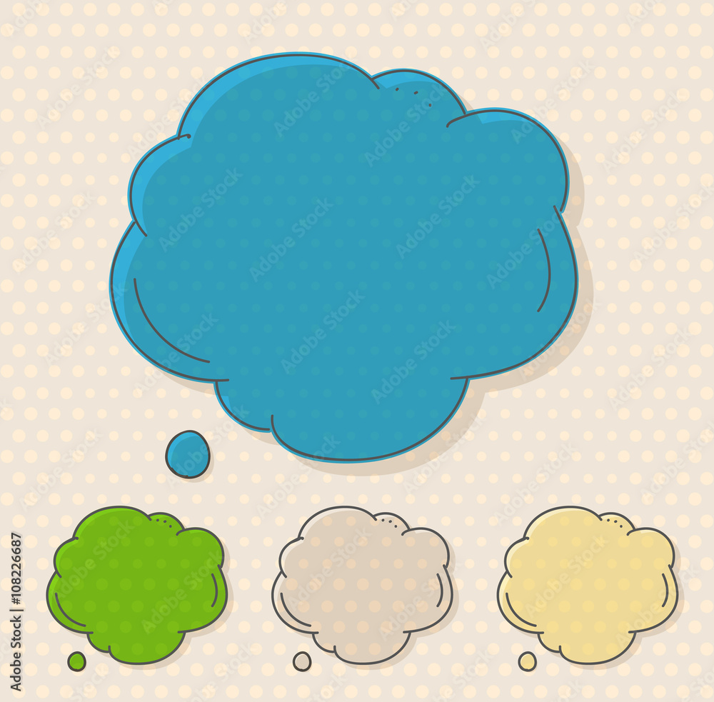 Hand-drawn comic style talk cloud. Copy-space color set