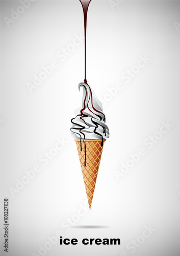 Ice cream in the cone, chocolate syrup, Vector