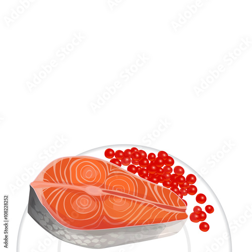 salmon and caviar on a plate, blank space for your text