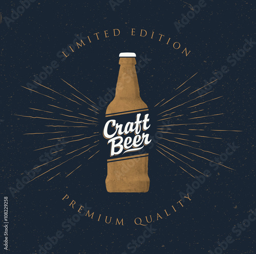 Craft beer bottle. Vintage styled vector illustration.