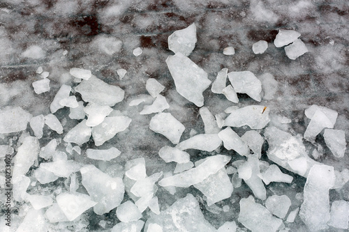 ice on asphalt. texture of ice. the frozen snow.