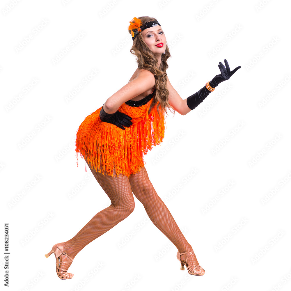 Disco dancer showing some movements against isolated white Disco dancer showing some movements against isolated white