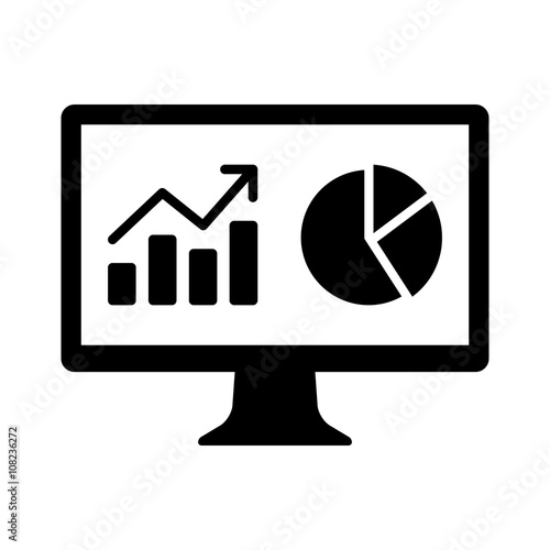 Financial analytic chart graphs on computer monitor dashboard flat icon