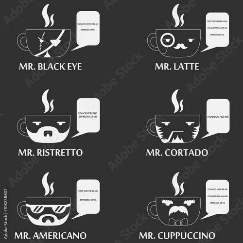set of coffee cup character