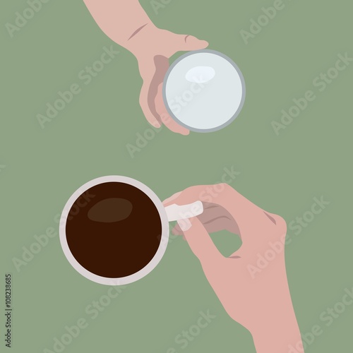 Mommy and I drinking coffee, view from above, vector