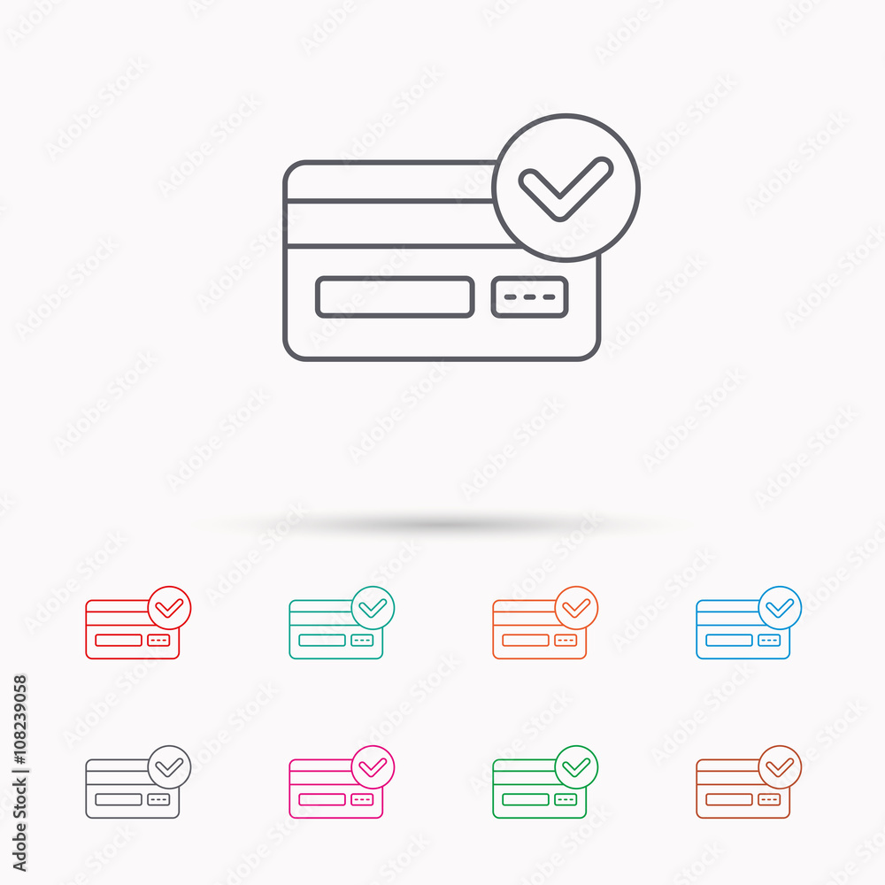 Approved credit card icon. Shopping sign. Approved credit card icon. Shopping sign.