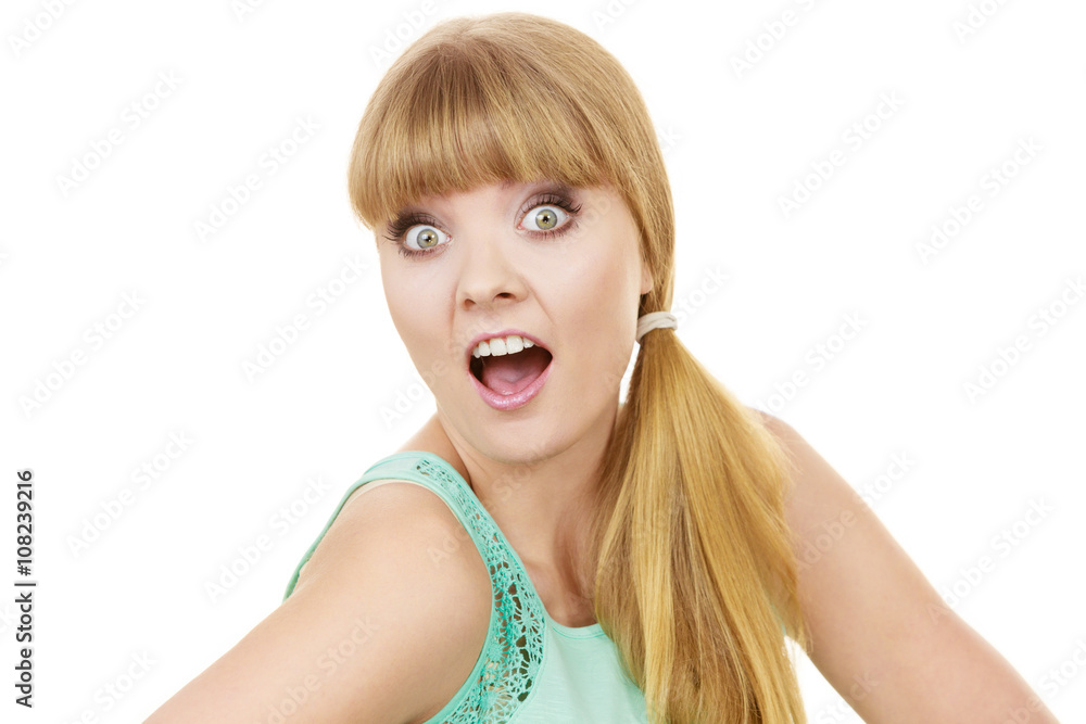 Concerned scared shocked woman Concerned scared shocked woman