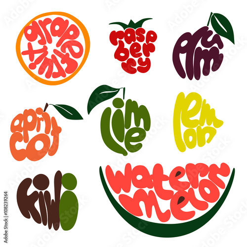 Colorful Fruit lettering set of 9 objects
