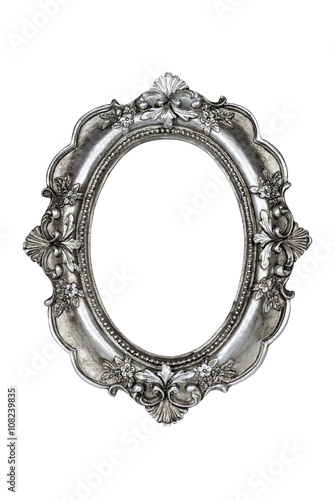 Oval silver picture frame isolated with clipping path.