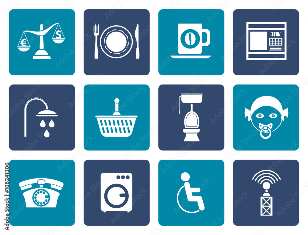 Flat Roadside, hotel and motel services icons - vector icon set Flat Roadside, hotel and motel services icons - vector icon set