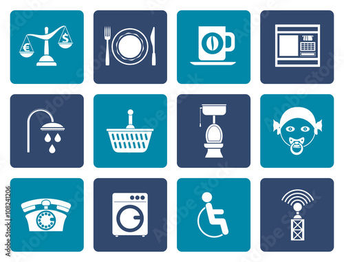 Flat Roadside, hotel and motel services icons  - vector icon set