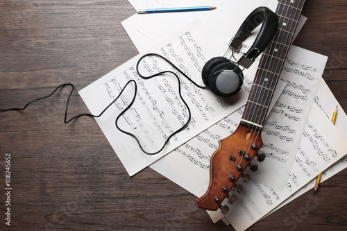 Electric guitar and headpho...
