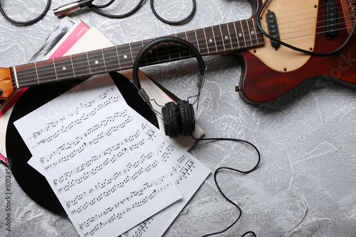 Electric guitar and headpho...