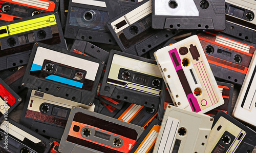 Collection of audio cassettes, closeup
