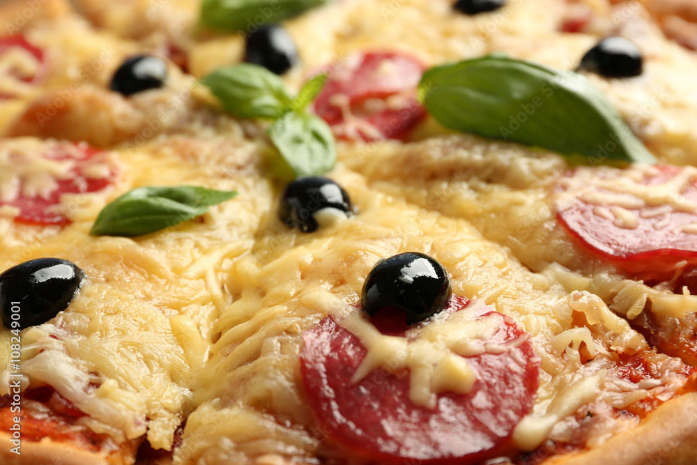 Fresh baked pizza, close up Fresh baked pizza, close up